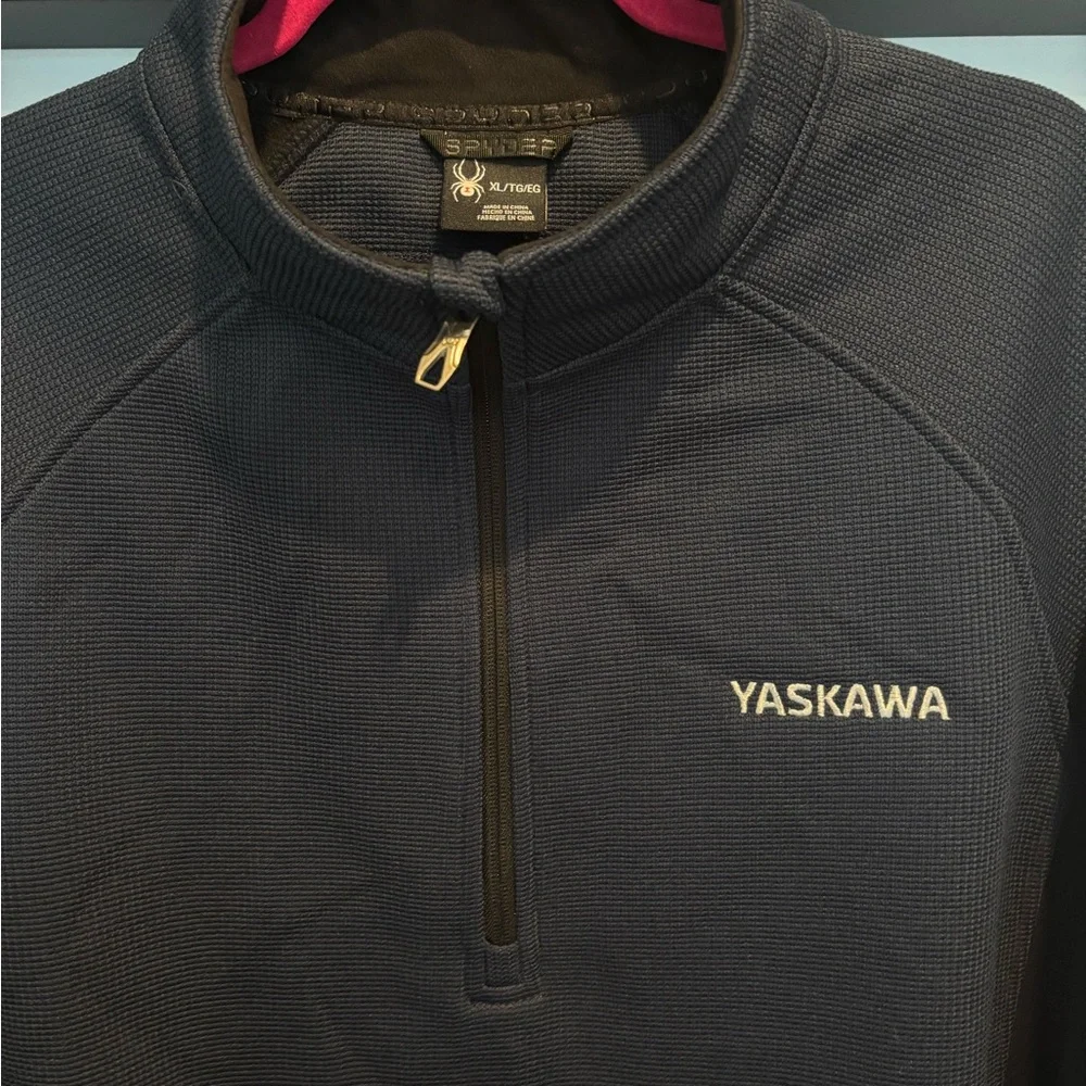 Spyder Men's‎ 1/4 Zip Pullover Black/Blue Yaskawa Logo